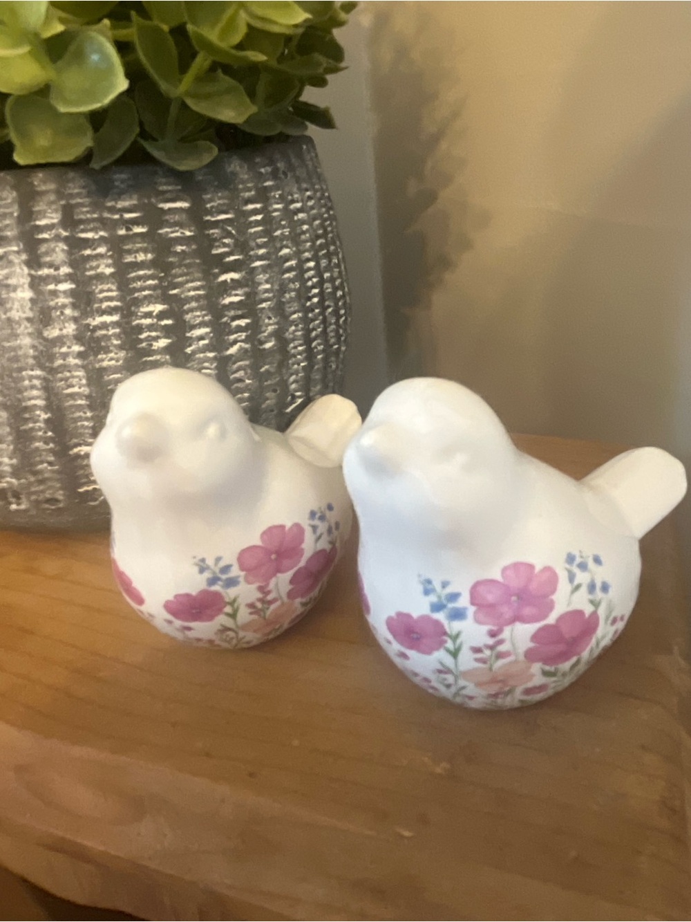 White Ceramic Floral Bird Figurines - Set of 2